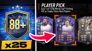 FIFA 23 25 x 88+ World Cup/Fantasy FUT or Trophy Titans Player Pick Packs!